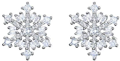 EVER FAITH Damen Ohrstecker 925 Sterling Silber Zirkonia Winter Snow flake Schneeflocke Stud Ohrringe Rosa Silber-Ton