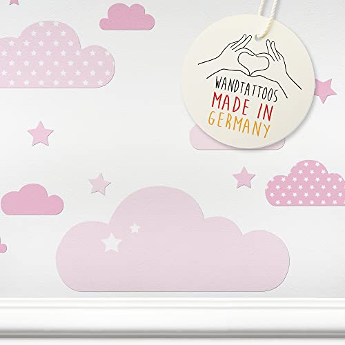 LOVELY LABEL Wandtattoo Kinderzimmer I Made in Germany I Babyzimmer Deko I Design Wandsticker Mädchen & Junge I Wolken Clouds I Rosa Weiß