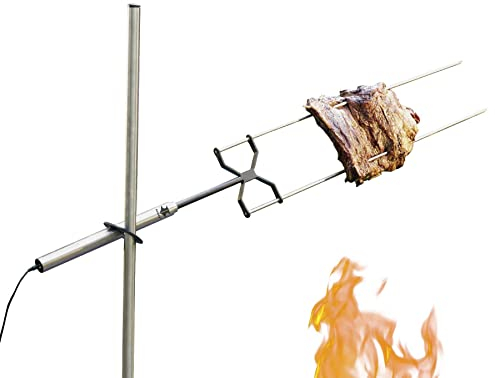 KANKA Kit de parrilla para asador, asador portátil resistente con motor eléctrico, funciona con hogueras, fogatas, parrillas de carbón y gas, capacidad de 22 libras, acero inoxidable, incluye bolsa de