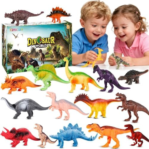 Kimicare Kids Dinosaur Figures Toys, 18 Pcs Plastic Dinosaur Toys for Kids 3-5, STEM Educational Realistic Dinosaurs Figurine Playset for Toddlers, 5 to 7 Inch Dino Toy Birthday Gifts Boys Girls