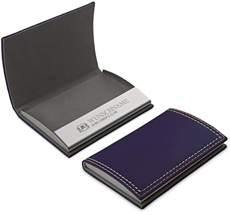 Visitenkartenetui aus dickem und hochwertigen Kunstleder mit individueller Gravur, Magnetverschluss und Gummi Innenfutter 10x7 cm Lila - Gentlemen's Club