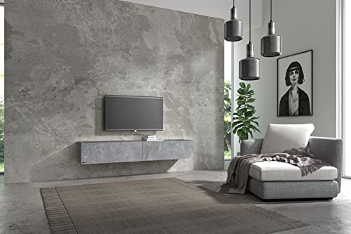 Wuun® TV Lowboard TV Board hängend I 100cm-280cm I Hängeschrank Wohnwand/Somero I Schwarz-Matt/Beton-Optik I 160cm