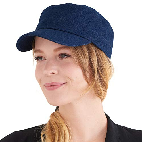 Casquette Militaire Homme en Coton, Casquette Baseball Femme À Visiere Plate, Chapeau Chinois Style Army Hat pour Été Et Hiver Denim M