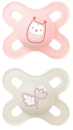 MAM Original Start Beruhigungssauger 0-2 Monate (2er-Set) MAM Schnuller 0-2 Monate mit kiefergerechtem Silikon Sauger 2er Kit Babyzubehör mit Sterilisator-Schnullerhalter, Pink/Neutral