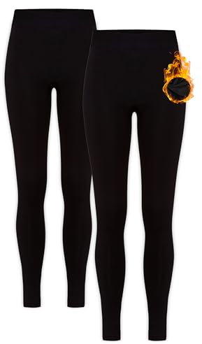 HEATEX Damen Thermo Leggings mit Fleece Blickdicht (2 Pack) Schwarz 44-46 (XXL)