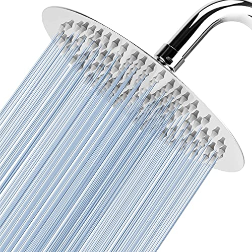 Voolan High Pressure Rain Shower Head - Rainfall Shower head Made of All Metal Stainless Steel - Comfortable Shower Experience Even at Low Water Flow (8 Inch, Chrome)