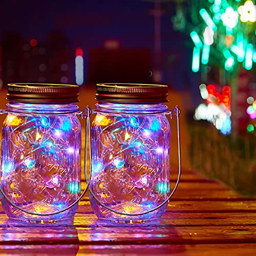 ZQX Solarleuchten für Garten, 2 Stück Solar Laterne im Einmachglas für Außen, Hängende Laterne, IP65 Wasserdicht, Glas-Lichterkette für Garten, Terrasse, Hof - Mehrfarbig