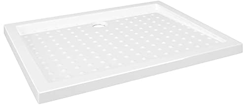 Tidyard Plato de Ducha con Puntos ABS Antideslizantes Plato de Ducha Cuadrado/Rectangular para Mamparas de Baño Blanco 90x70x4 cm