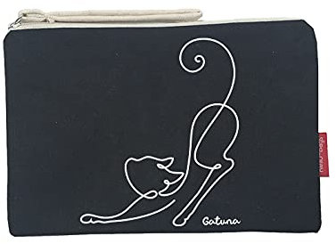 Hello-Bags. Trousse de Toilette/Sac à Main. Extérieur : Coton 100%. avec Fermeture éclair et Doublure intérieure. Inclue Une enveloppe Kraft de Cadeau. « GATUNA ». Noir. 23 x 15,5 cm.