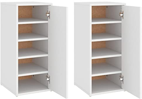 vidaXL 2X Schuhschrank mit 5 Fächern Schuhregal Schuhablage Schuhständer Wandregal Hängeschrank Schuhaufbewahrung Weiß 32x35x70cm Holzwerkstoff