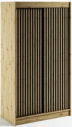 MEBLE KRYSPOL Schwebetürenschrank LAMELO 1 mit Zierstreifen, Kleiderschrank mit 2 Kleiderstange, Modern Design (120 cm)