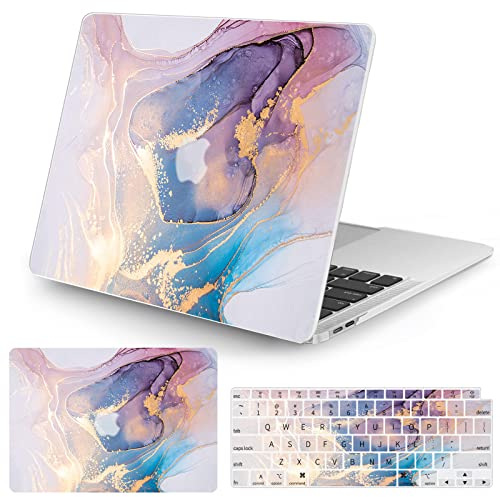 Vozehui Hülle Kompatibel mit MacBook Air 13 Zoll Hülle 2020 2019 2018 Release A1932 A2179 M1 A2337 Touch ID, mit Marmormuster Kunststoff Hartschalenhülle mit Tastaturabdeckung, Marmor Lila