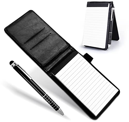 Cobee Taschennotizbuchhalter mit Stift, Mini Notizblock aus Leder Memobuch kleines tragbares Notizbuch mit Metallstift für Büros Schulen Restaurants (Schwarz)