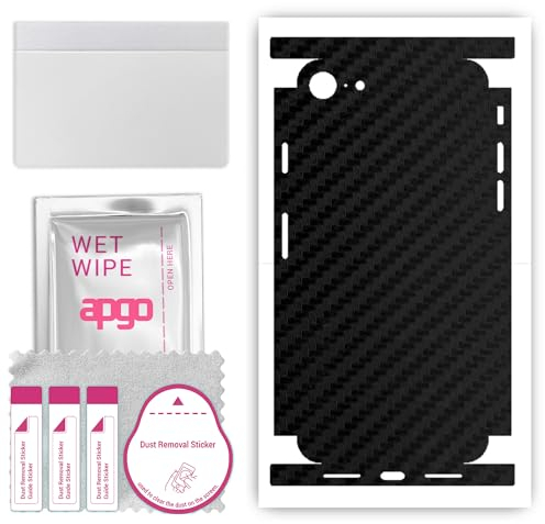 apgo Rückseite + Seiten Schutzfolie, Skin, kompatibel mit Apple iPhone SE 2022, Hinten Displayschutzfolie aus Vinylfolie, Kratzfest, einfache Montage - Schwarzer Kohlenstoff