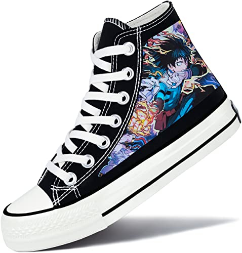 Roffatide Anime My Hero Academia High Top Canvas Sneakers Bedruckte Flache Schuhe Slip-Ons Schnür-Skateboardschuhe Schwarz A Unisex 40