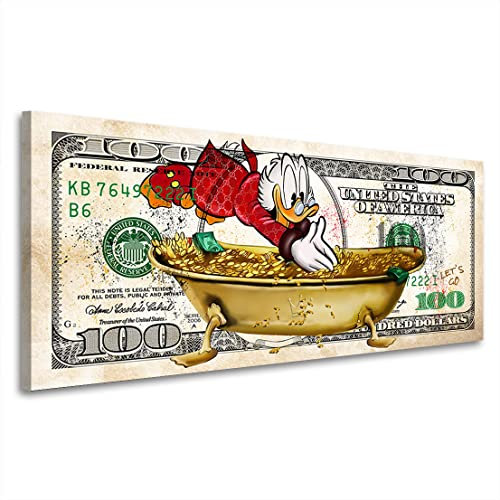 Kunstgestalten24 Dagobert 100 Dollar Bild Pop Art Style Leinwandbild | Kunstdruck | Wanddeko | Street Art | Gemälde | Comic Bilder | Wandbild Leinwand Modern 50x20x2cm