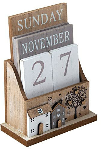 SiL Interiors Ewiger Kalender aus Holz für den Schreibtisch, ewiger Kalender, Blöcke – Hausbaum-Design