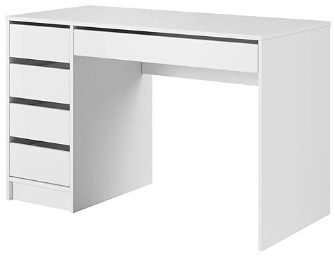 mb-moebel Bureau d'Ordinateur avec 4 Tiroirs Meuble Bureau Informatique Station de Travail Table de Bureau avec Espace de Rangement - 120x75x55 AGA (Blanc Mat)