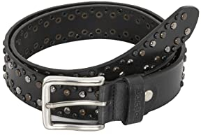 Unisex Gürtel Echtleder mit Nieten Robuster Nietengürtel Ledergürtel Schwarz 100