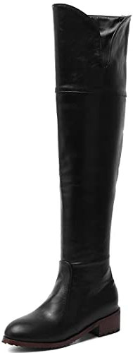 REKALFO Stivali da donna sopra il ginocchio Pelle PU Punta tonda Stivali invernali con cerniera Tacco a spillo Scarpe comfort moda carine Nero 39 EU