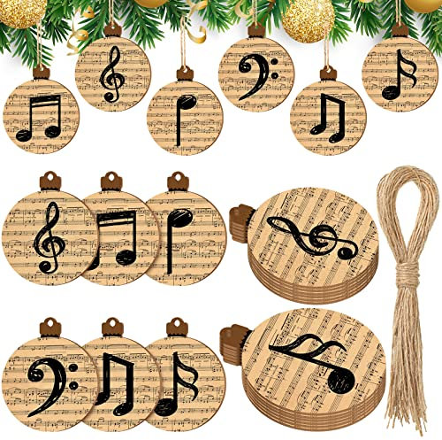 Gerrii 36 Stück Notenblatt Krippe Ornament Weihnachten Holz Musik Note Ornament Bulk Hängende Musik Dekoration für Weihnachtsbaum Holz DIY Handwerk Ausschnitte Musik Geschenkanhänger Ornamente mit