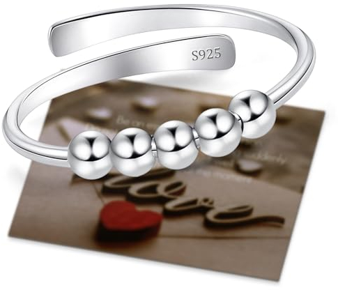 Anxiety Ring Silber 925 Stress Ring Damen Fidget Ring Damen,Stressring Silber Ringe 925 Frauen Angstring Silber Fidget Ring Spinner Ring Anxiety Ringe Verstellbar Ringe Für Frauen