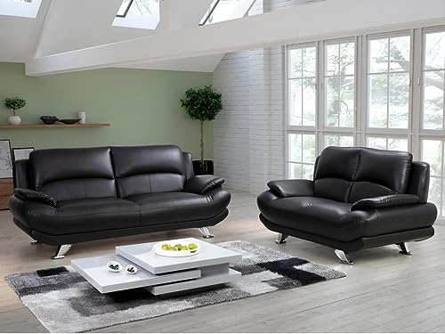 Vente-unique-Couchgarnitur 3+2 - Kunstleder - Schwarz - MUSKO