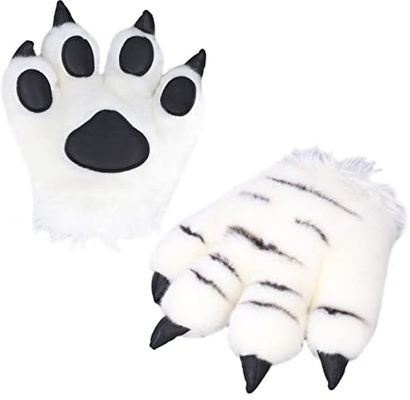 Mrisata 1 Stücke Tier Pfote Klaue Kostüm Cosplay Handschuh Erwachsene Kinder Party Cosplay Zubehör Tiger Korn Stil(Weiß)
