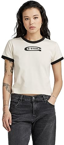 G-STAR RAW Damen Ringer baby brother logo r t, Beige (eggnog D23892-C812-G076), XXS