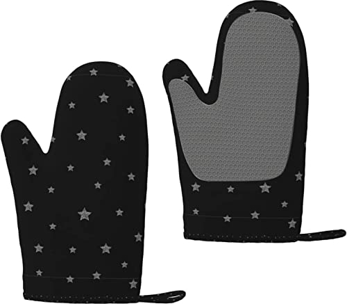 Ofenhandschuhe Sterne auf schwarzem Hintergrund Silikon-Ofenhandschuhe Anti-Rutsch-Kochhandschuhe, hitzebeständige Backhandschuhe EIN Paar