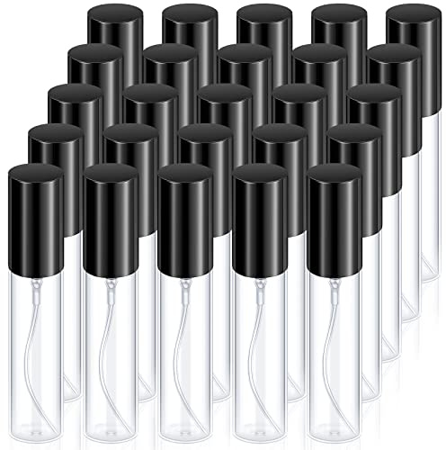Yinder 25 flaconi spray da viaggio per profumo, vuoti, ricaricabili, vuoti, per profumo, in vetro, trasparenti, portatili, per viaggi (nero, 10 ml)