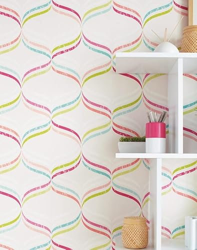 GAULAN 341318 - Vlies-Vinyltapete, Strapazierfähig, Abwaschbar. Moderne geometrische Tapete in fröhlichen und jugendlichen Farbtönen mit Textur für - Rolle 10 m x 0,53 m