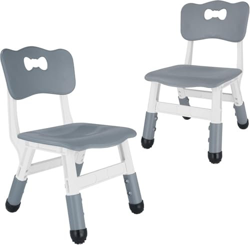 FUNLIO Verstellbarer Kinder Stuhl (2 STK), 3-stufig höhenverstellbarer Kleinkinderstuhl für 3-8 Jahre, Kinderstuhl mit maximaler Belastbarkeit von 220 lbs, für Klassenzimmer/Häuser, CPC geprüft - Grau