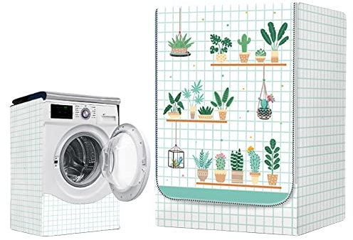 Fansu Funda Lavadora Exterior Impermeable, Planta Cubierta para Lavadora/Secadora de Carga Frontal con Cremaller Universal Protector Solar Funda de Protección (M (8-10kg),Cactus)