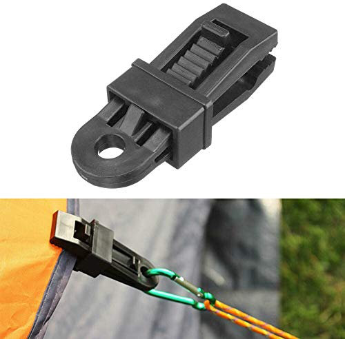 jackfru 4-teiliges Planen-Clips, Zelt Clips Planenhalter Klammern-Set mit starkem Verriegelungsgriff und Ösen, Befestigungsclips für Zelt/Markisen/Abdeckungen/Sonnensegel, Polypropylen (4, Schwarz)