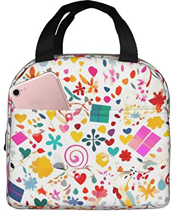 Happy Birthday Hintergrund Lebensmittel Handtaschen Fall Für Reisen Arbeit Picknick, Mittagessen Tasche Lunch Box,Wiederverwendbare Isolierte Mittagessen Tote Bag,