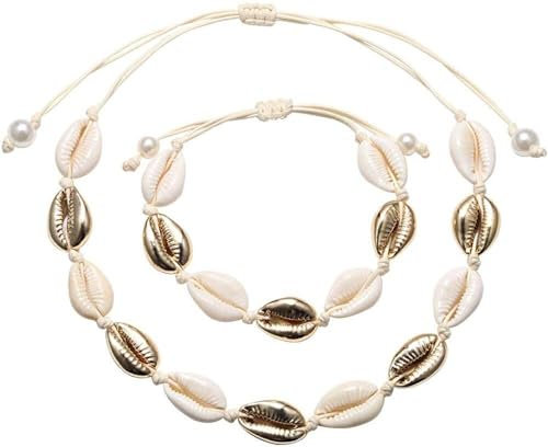 Vintage femmes coquillages collier ensemble couleur or rose coquillage naturel chaîne de cou bracelets le été collier bijoux
