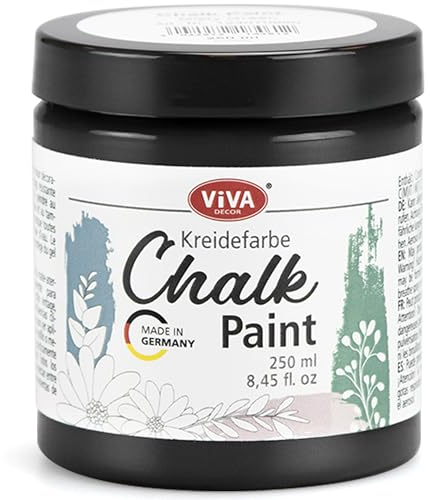 Viva Decor Chalk-Paint - Carbon Black - Schwarz 250ml - Kreidefarbe für Möbel, Wand und Deko, Mattes Finish, Hochpigmentiert, Ideal für Shabby Chic & Vintage Look für Holz/andere Oberflächen