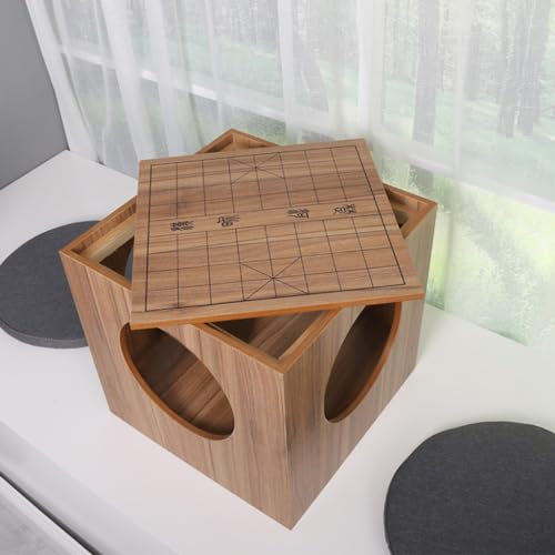 SanzIa 15.7x16.1inch Chess/Go Low Table with 2 Cushions, Chess Board Coffee Table, Multi-functional chess board table, High Floating Window Table