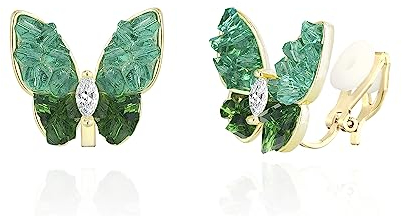 QUKE Grüne Schmetterling Form Shell Gold Ton Nicht Pierced Ohr Clip Auf Ohrringe für Frauen Mädchen