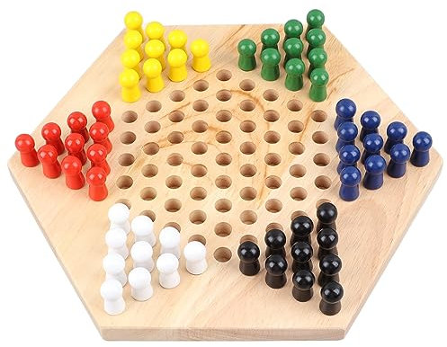 SatcOp Jeu de Dames Chinoises Jeu de Dames Chinoises Jeu de Logique Développement de la Pensée Jeu Intéressant Matériel en Bois avec Pièces d'échecs pour la Maison Camping