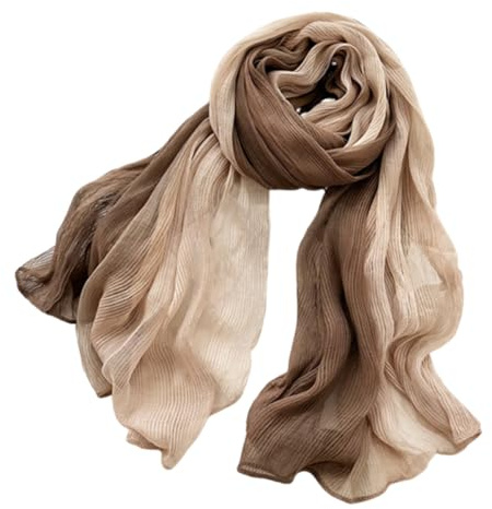 SamHeng Damen Seidenschal, Extra Lang Maulbeerseide Schalwickel Batikfärbung Literarisch Halstuch Seidentuch, Weich und Leicht Farbverlauf Frauen Silk Schal für Tägliches Tragen (Kaffee)