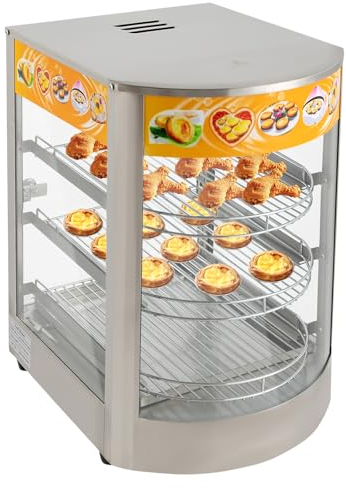 Wärmeschrank Speisenwärmer mit Beleuchtung, 3-Etagen Warmhaltevitrine Edelstahl Aufsatzvitrine Heiße Theke 30-85°C für Bäckereien Cafés Schnellrestaurant usw. 800 W