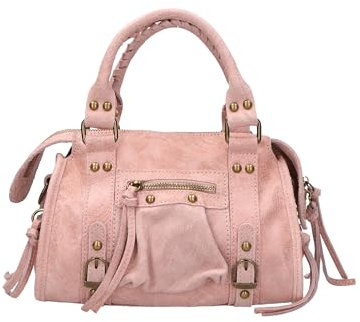 Gave Lux Borsa a Spalla in Vera Pelle Camoscio Rosa con Tracolla Rimovibile Made in Italy Elegante e Versatile