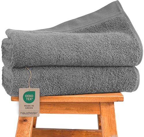 Hausfelder Serviette de Douche 70 x 140 cm – 2 Serviettes de Bain Premium 500g/m² - Serviette de Douche 100% Coton, Set de Serviettes certifié Ökotex (Gris Anthracite)