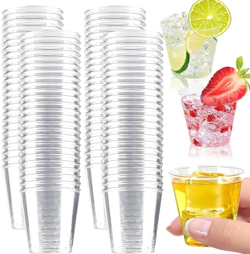 Tyafzzn 100 Stück Plastik Schnapsgläser, 3cl/30ml Shotgläser Plastik, Plastikbecher, Schnapsgläser aus Kunststoff, Wiederverwendbarer Trinkbecher für Partys, Weihnachten