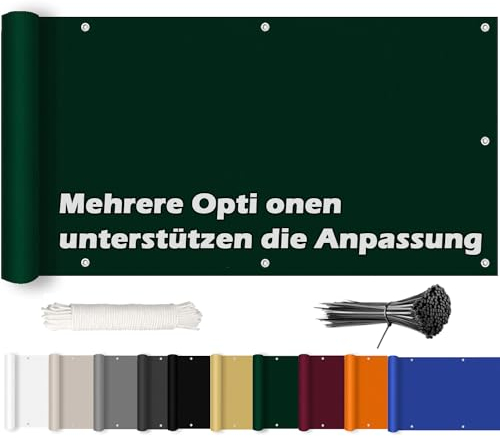 ROBAG Balkon Windschutz 120x1500cm, Zaunblende für Balkon und Terrasse, Windschutz Sonnenschutz, mit Ösen Nylon Kabelbinder und Kordel für Gartenzaun Balkonzaun - Grün