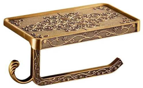 Vintage Toilet Paper Holder Wall Mount Toilet Roll Holder with Shelf and Hook Bronze Antique Bathroom Accessories Toilet Tissue Roll Holder Hanger Aluminum Material (Bronze Finish)