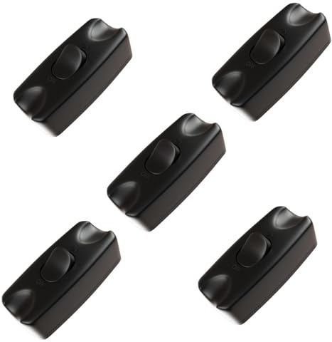 rhinocables In-Line Rocker Switch 2 Amp 2 Core Flex Cable For Small Appliances Floor and Table Lamps (5, Black)