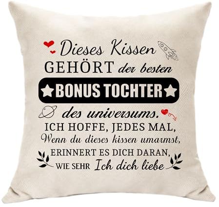 Hasodeo Geschenke für Bonus Tochter Stieftochter Geschenke von Bonus Mama Papa Original Kissenbezug Dekoration Geschenke für Tochter Geburtstag Hochzeit Weihnachten (Bonus Tochter)